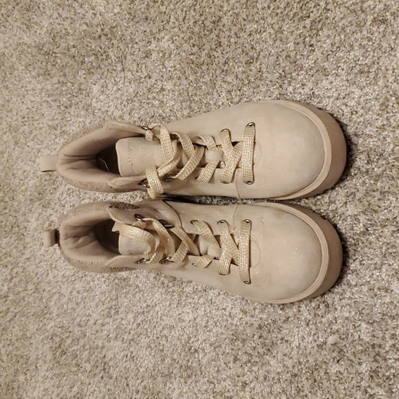 SO Lace Up Cream Sparkle Ankle Boots - Picture 3 of 5